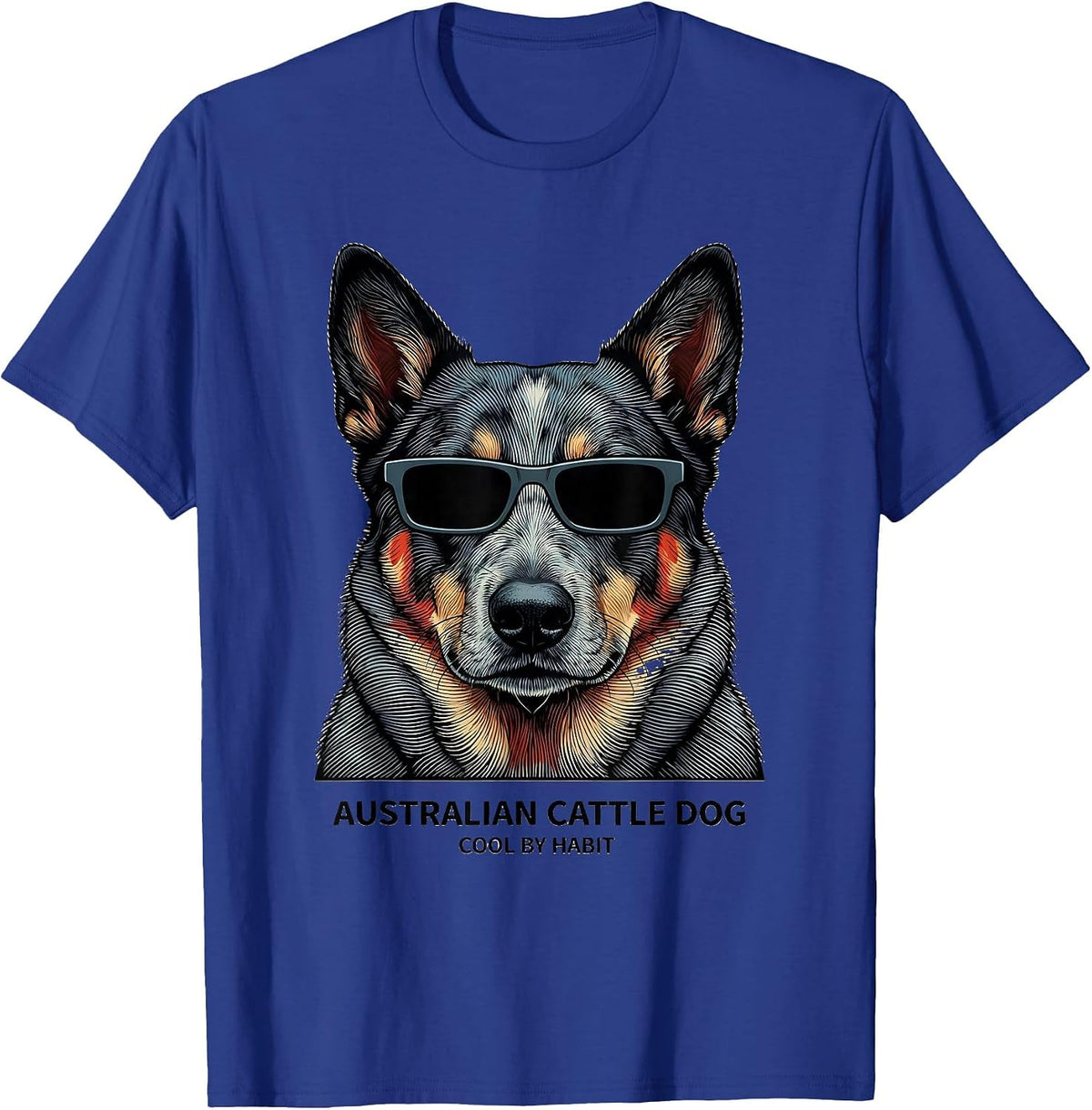 Men's Australian Cattle Dog Cool By Habit Funny Breed Portrait T-Shirt - Royal Blue