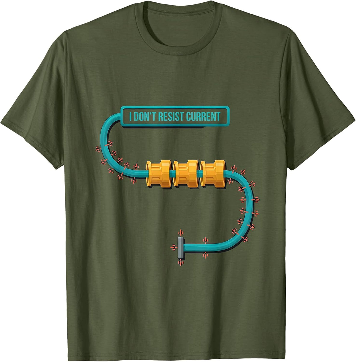 Men's I Don't Resist Current Funny Electrician Skeleton Humor T-Shirt - Olive Green
