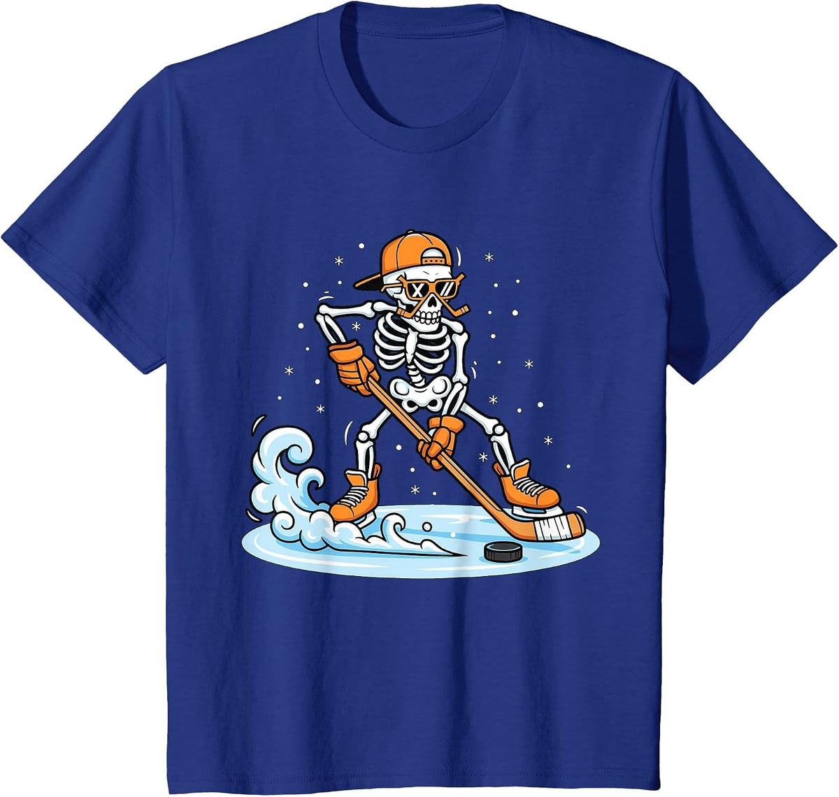 Funny Skeleton Ice Hockey Halloween Spooky Player Men Boys T-Shirt - Royal Blue