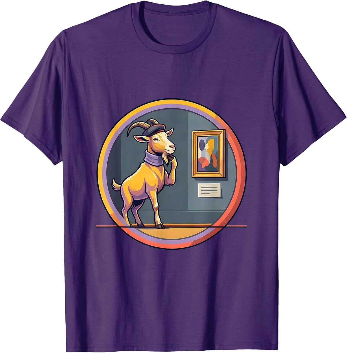 Men's Goat Art Critic Judging Painting at Museum T-Shirt - Purple