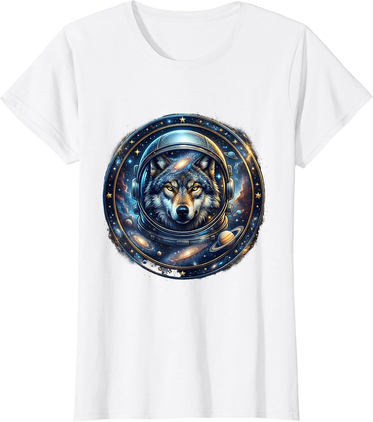 Wolf Astronaut Floating in Outer Space T-Shirt - White