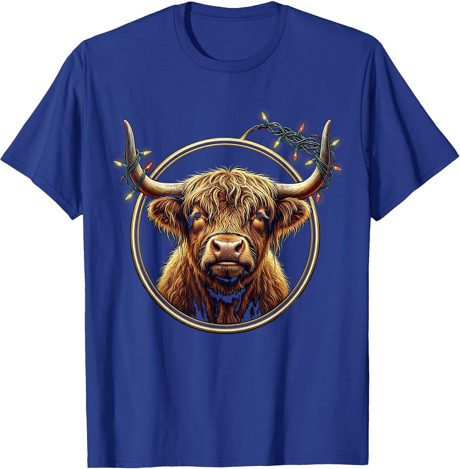 Sealed Highland Cow Emblem Funny Farm Christmas Humor T-Shirt - Royal Blue
