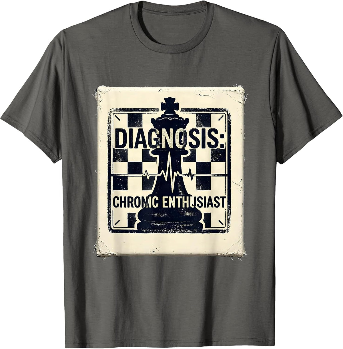 Men's Diagnosis: Chronic Enthusiast Vintage Chessboard Hobby Fan T-Shirt - Asphalt Grey
