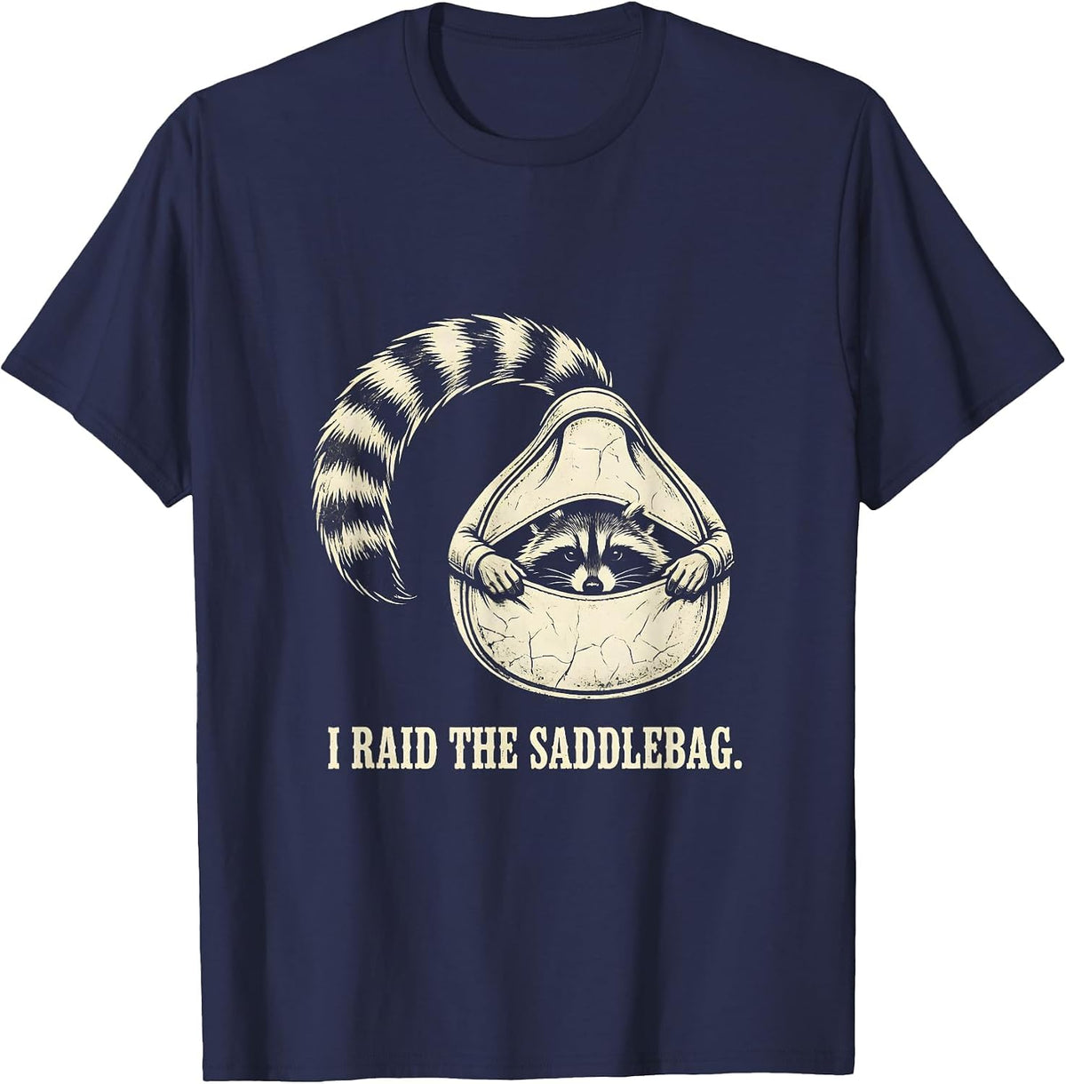 Men's I Raid The Saddlebag Boho Western Raccoon Trash Panda Humor T-Shirt - Navy Blue