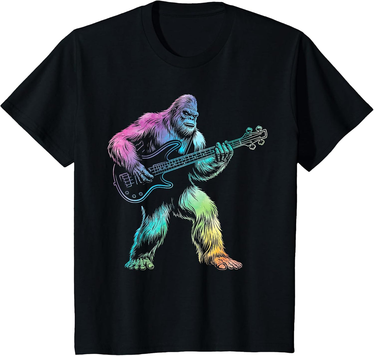 Bigfoot Playing bass Guitar Men Women Guitarist tie dye T-Shirt - Black