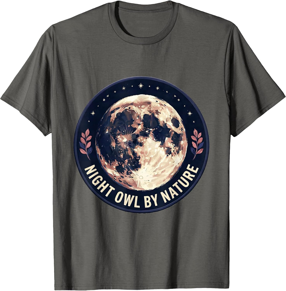 Night Owl By Nature Whimsical Boho Moon Phase Celestial T-Shirt - Asphalt Grey