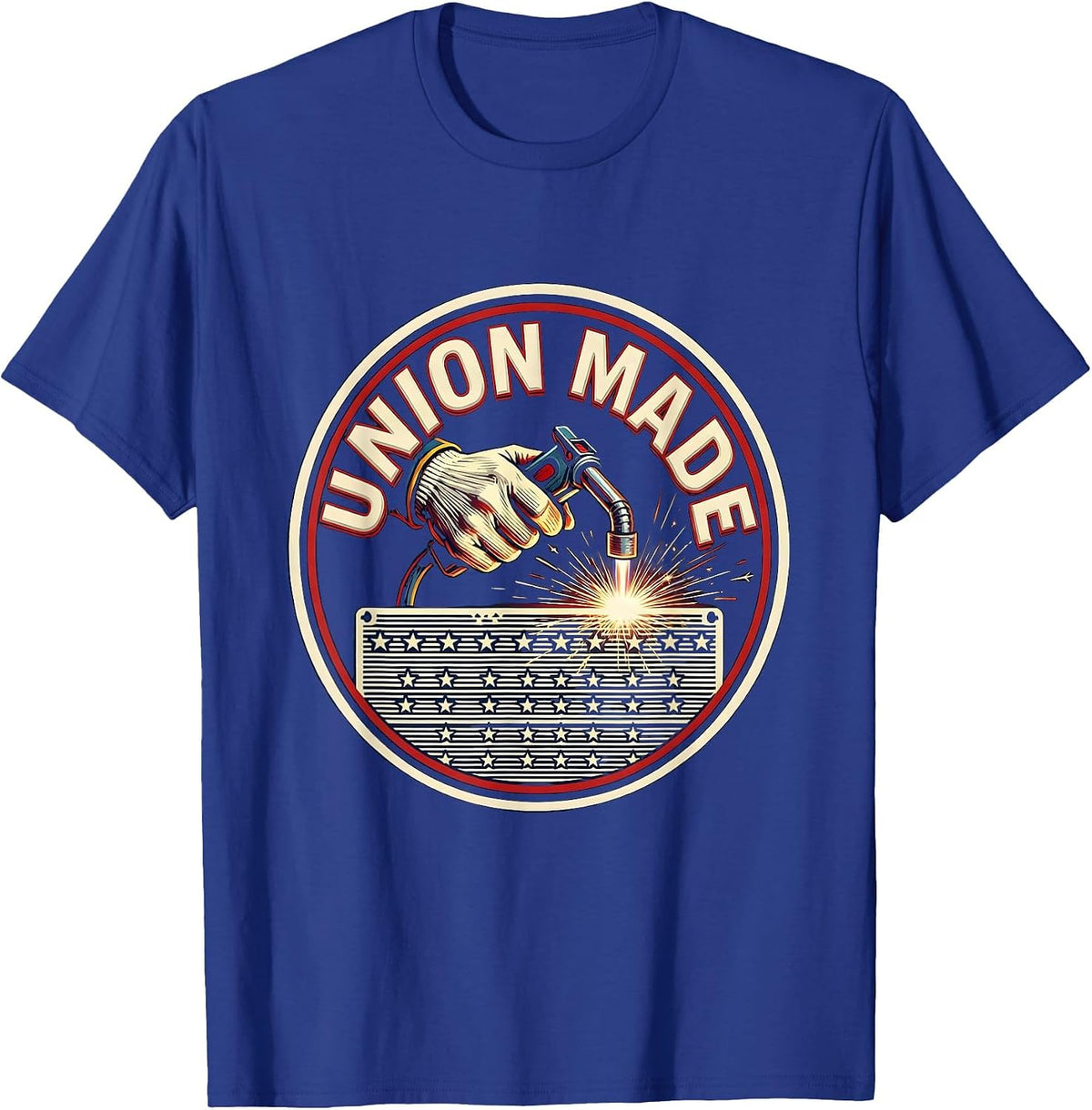 Men's Union Made Patriotic Labor Day Union Worker Pride T-Shirt - Royal Blue
