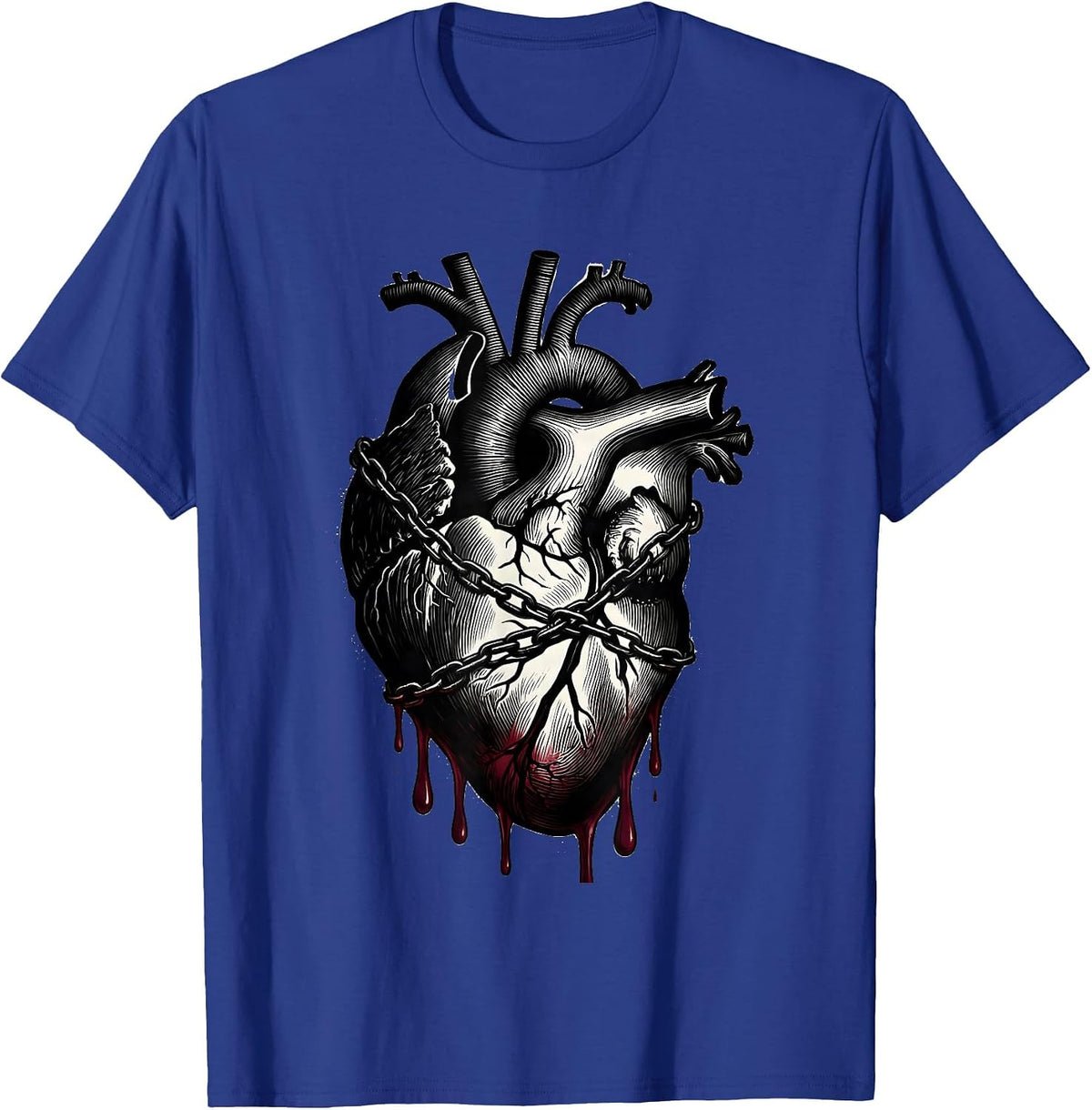 Dripping Bleeding Heart Wrapped in Chains Graphic T-Shirt - Royal Blue
