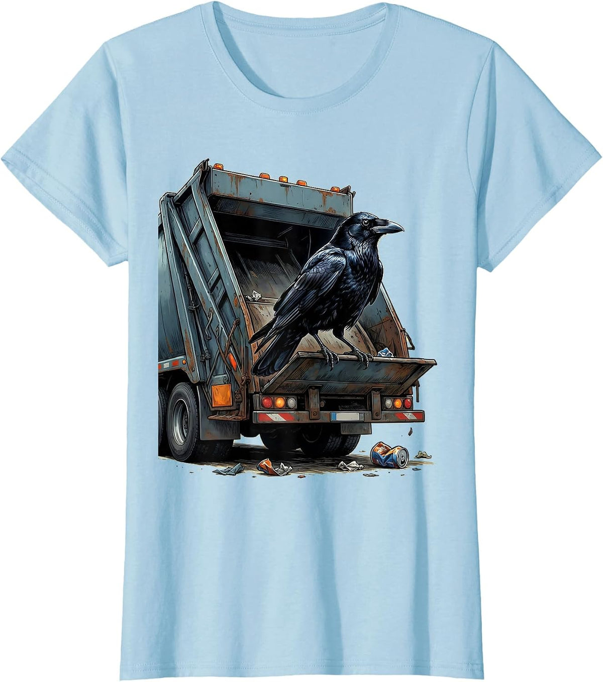 Women's Crow on Trash Truck Tailgate Graphic Tee T-Shirt - Baby Blue