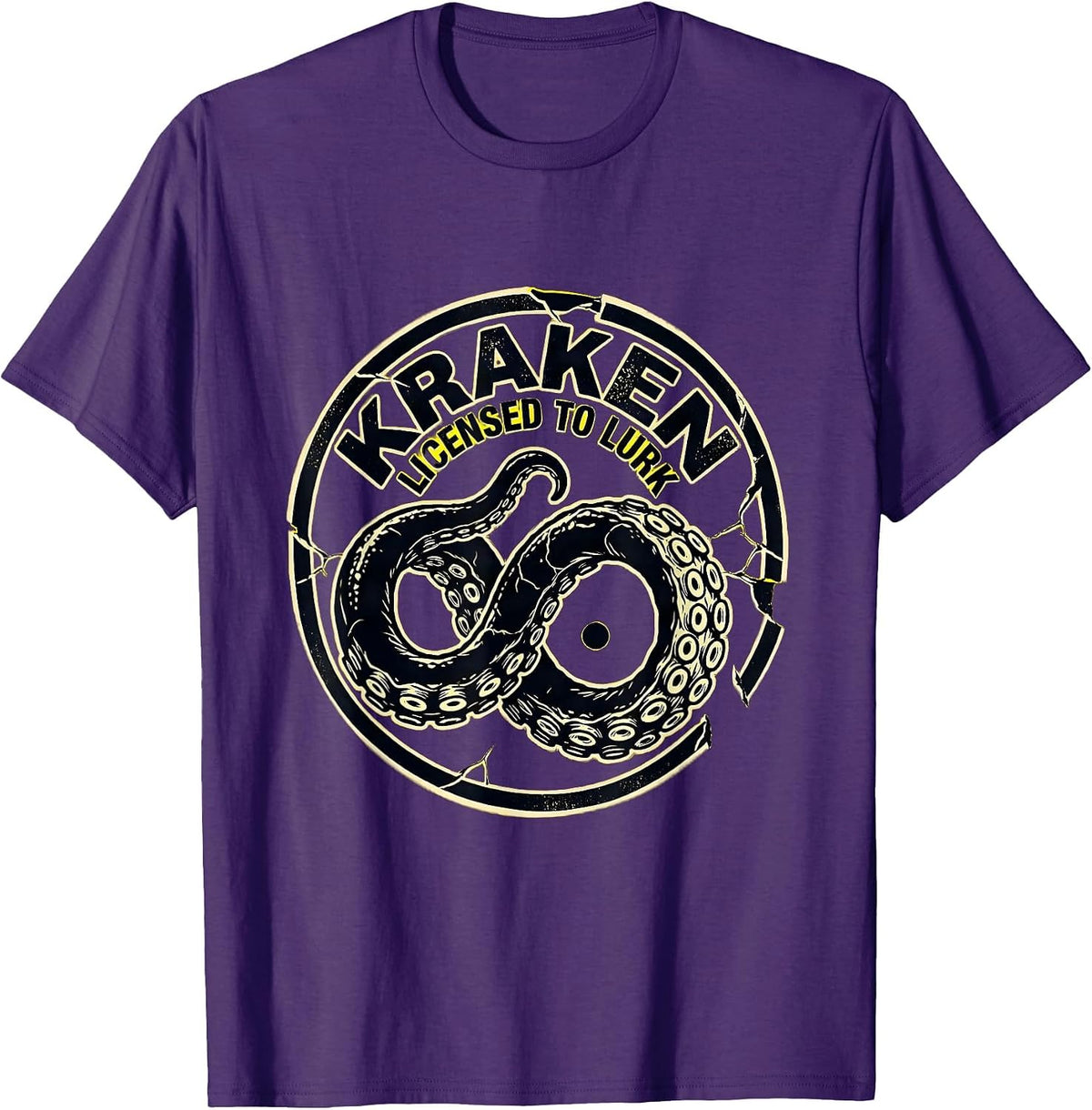 Men's Kraken Licensed To Lurk Stencil Graphic Octopus Lover Gift T-Shirt - Purple