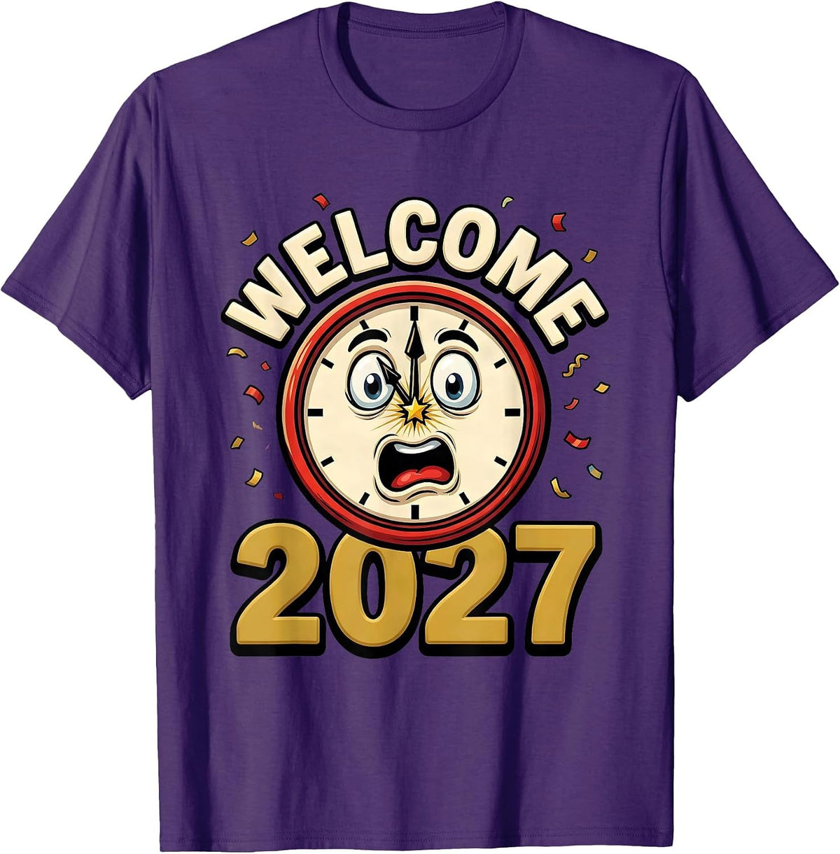 Welcome 2027 Cartoon New Year Eve Party Countdown Novelty T-Shirt - Purple