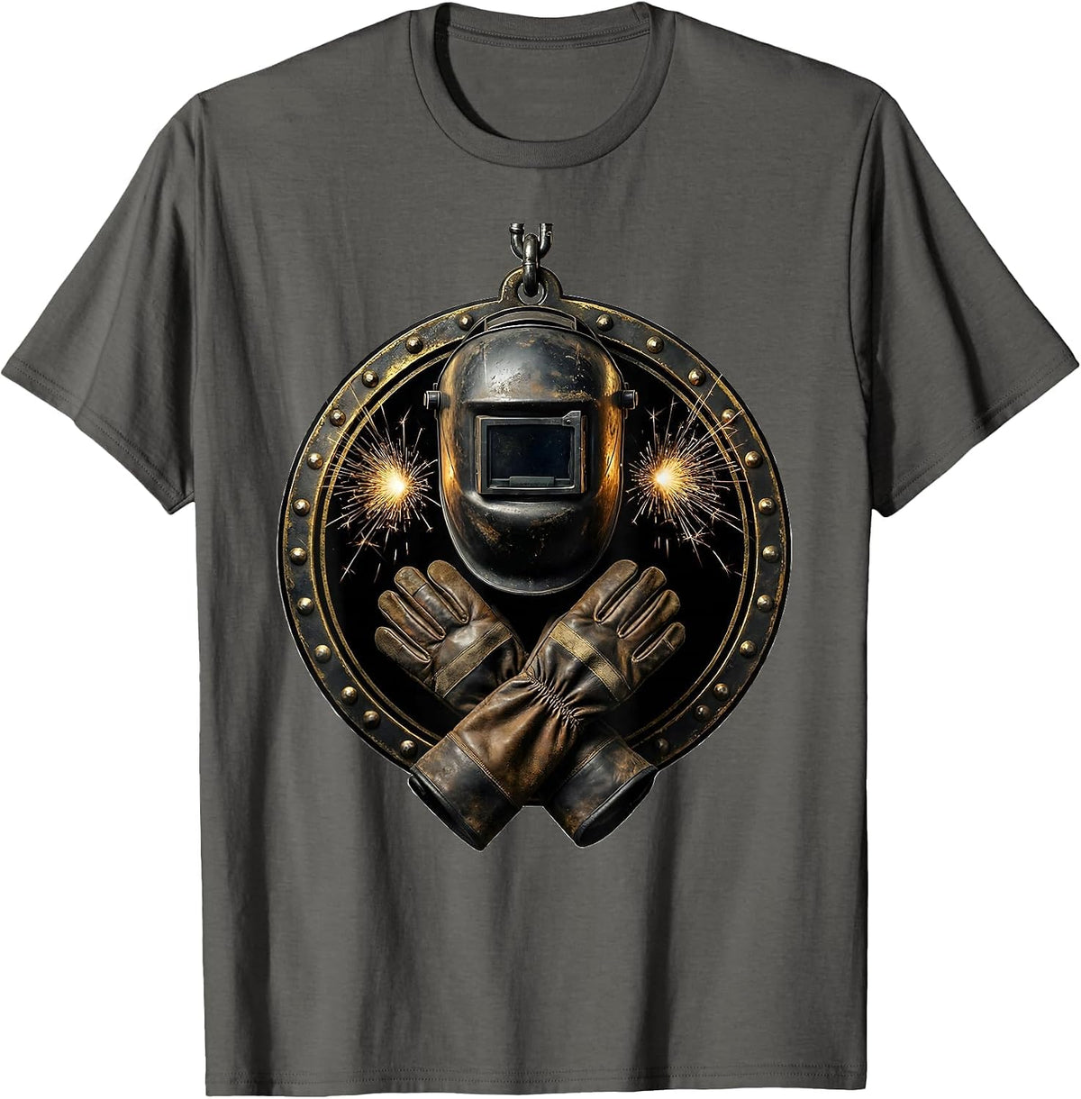 Vintage Welder Helmet and Gauntlets Graphic T-Shirt - Asphalt Grey