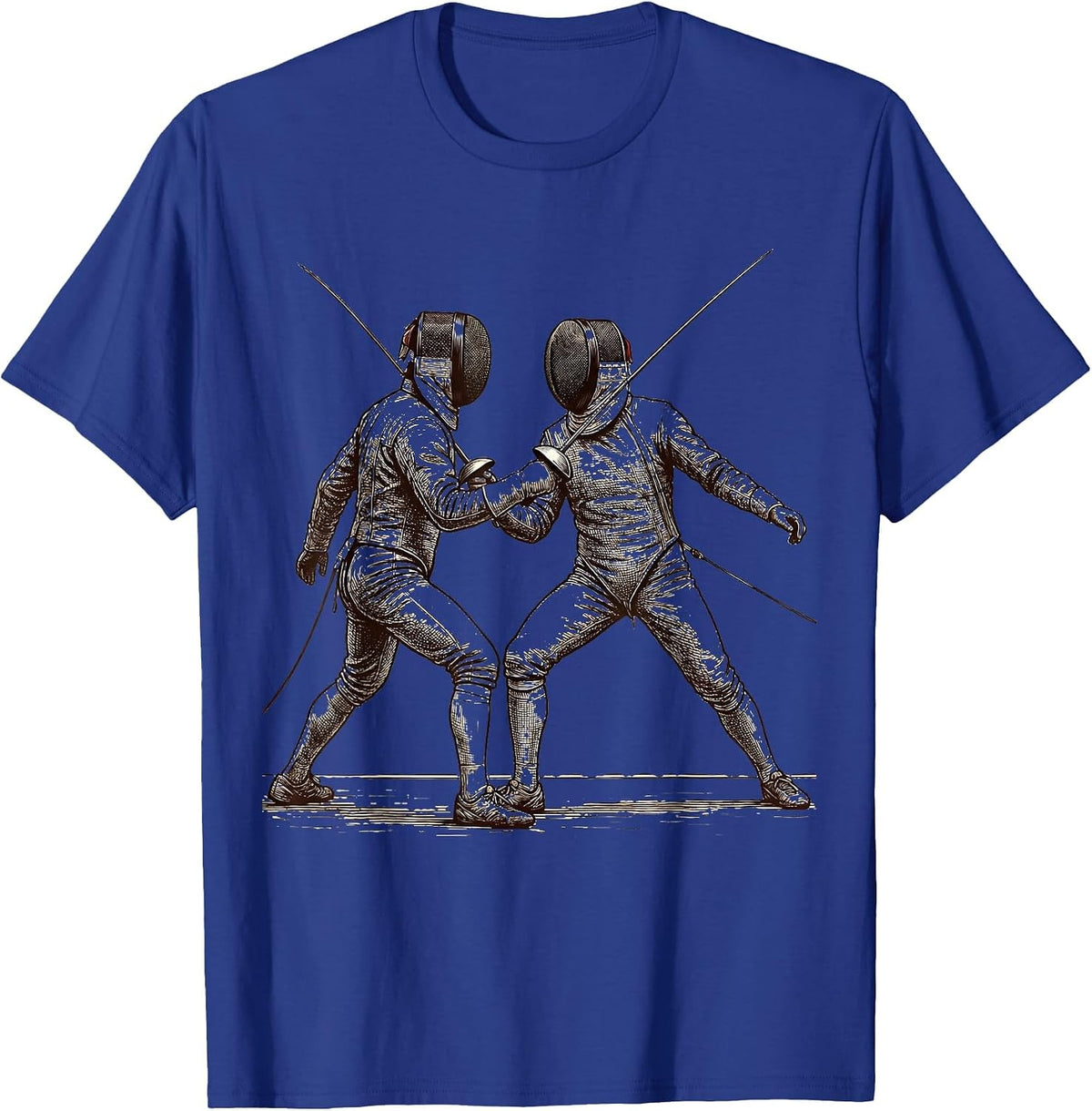 Masked Fencers Lunge Humor Fencing Fan Novelty T-Shirt - Royal Blue