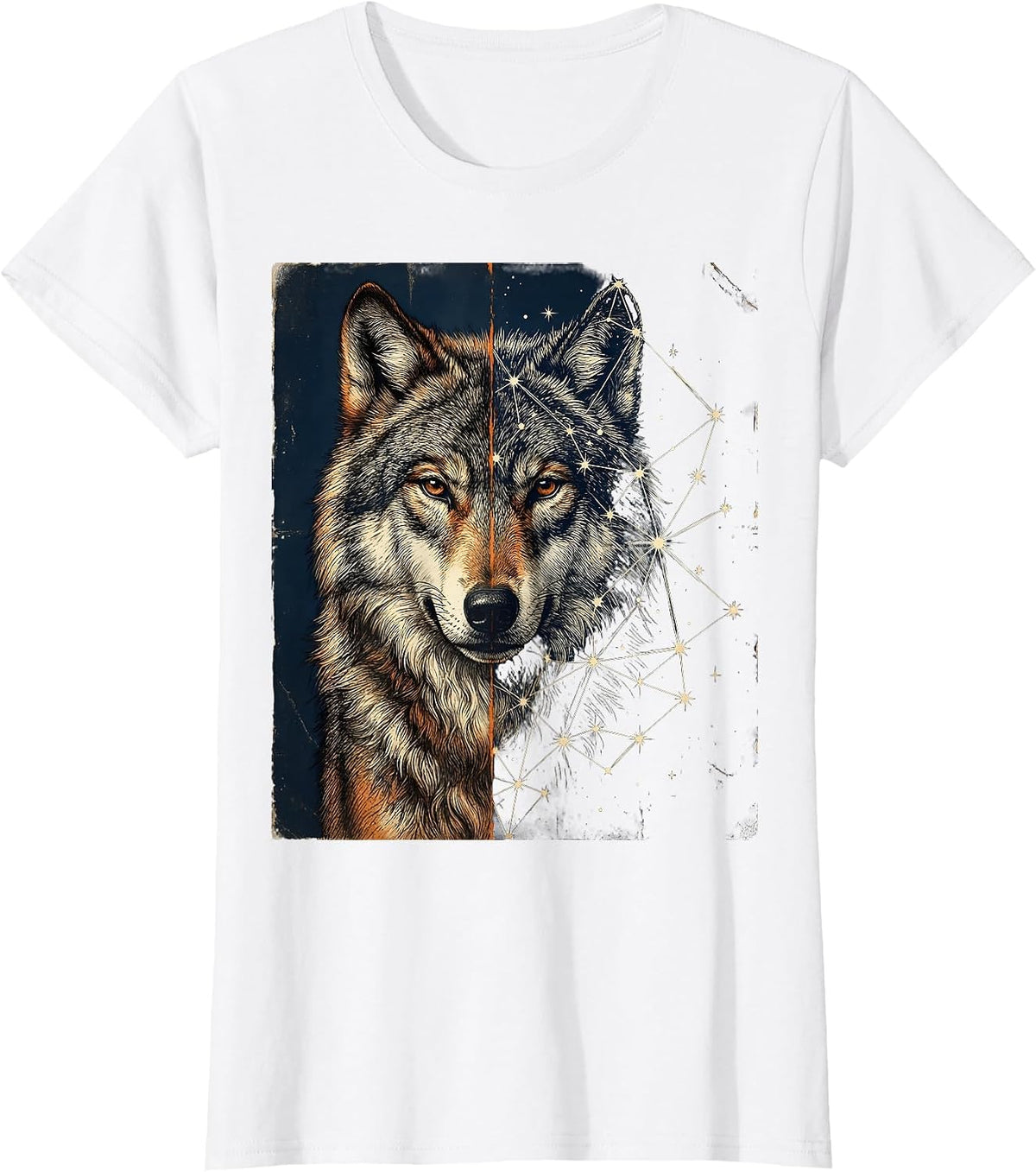 Women's Wolf Constellation Star Map Celestial Night Sky T-Shirt - White
