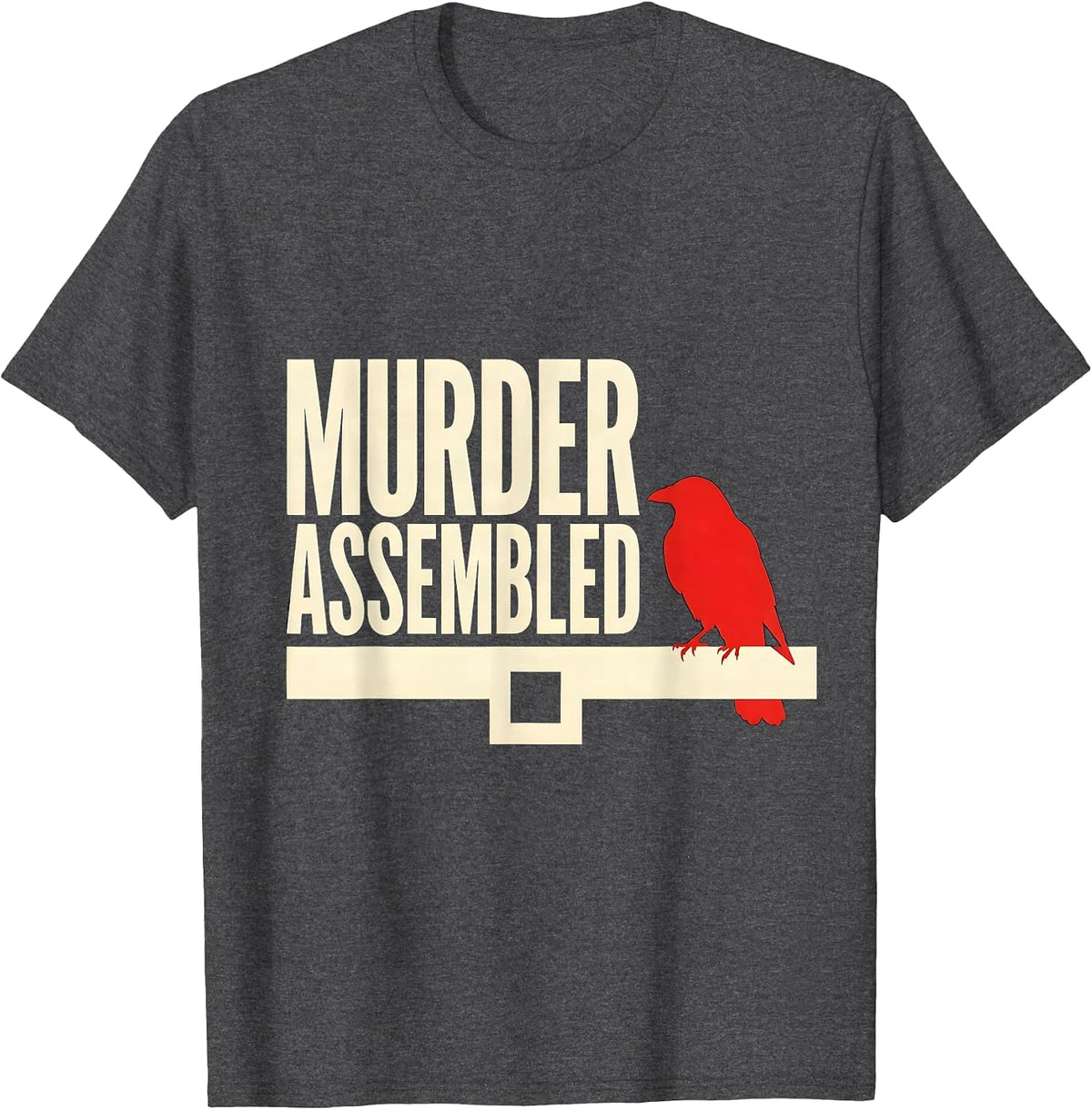 Men's Murder Assembled Stencil Crow Raven Dark Humor Gothic Bird T-Shirt - Dark Heather Grey