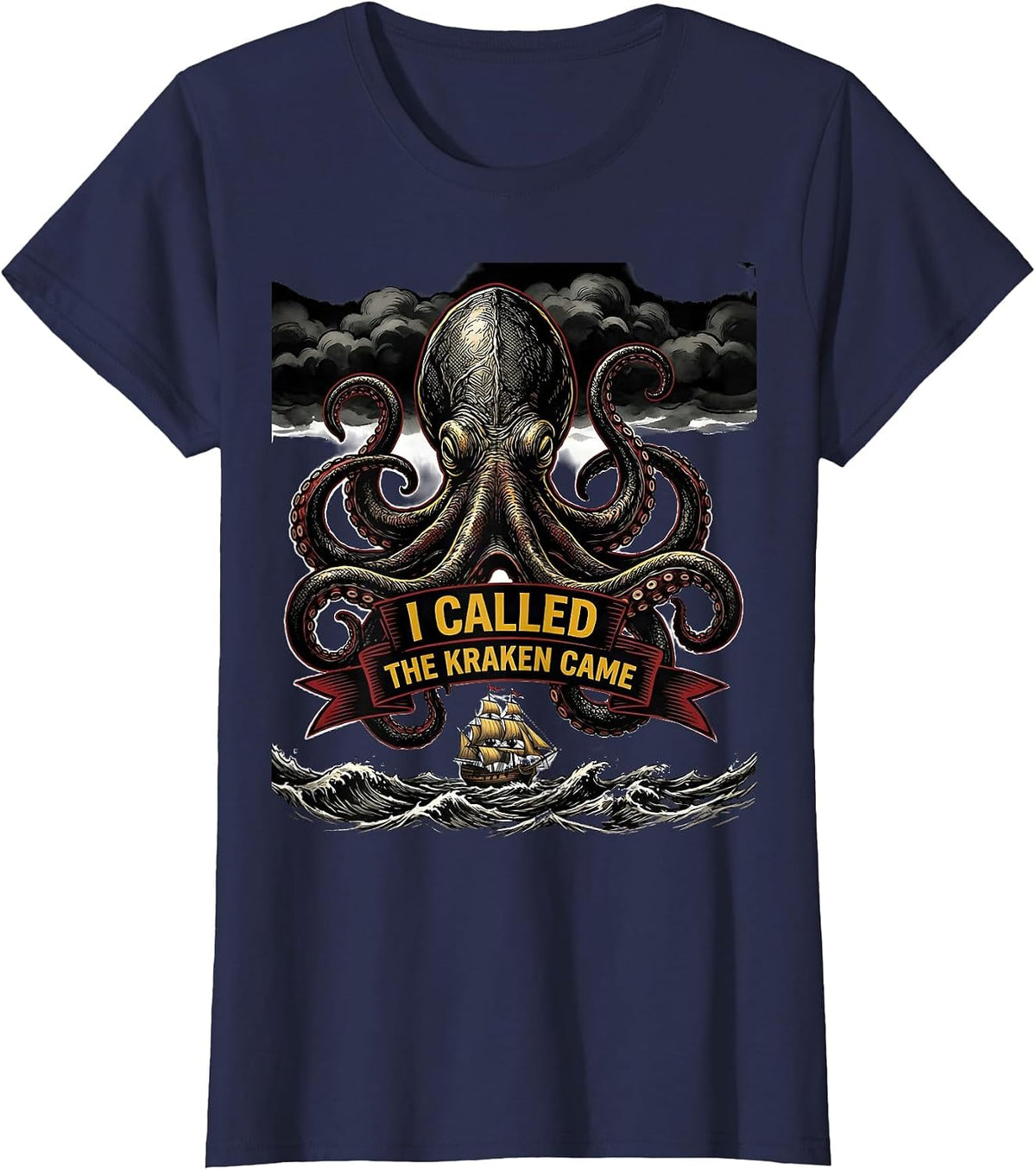 Women's I Called, The Kraken Came Tattoo Vintage Octopus Lover Gift T-Shirt - Navy Blue