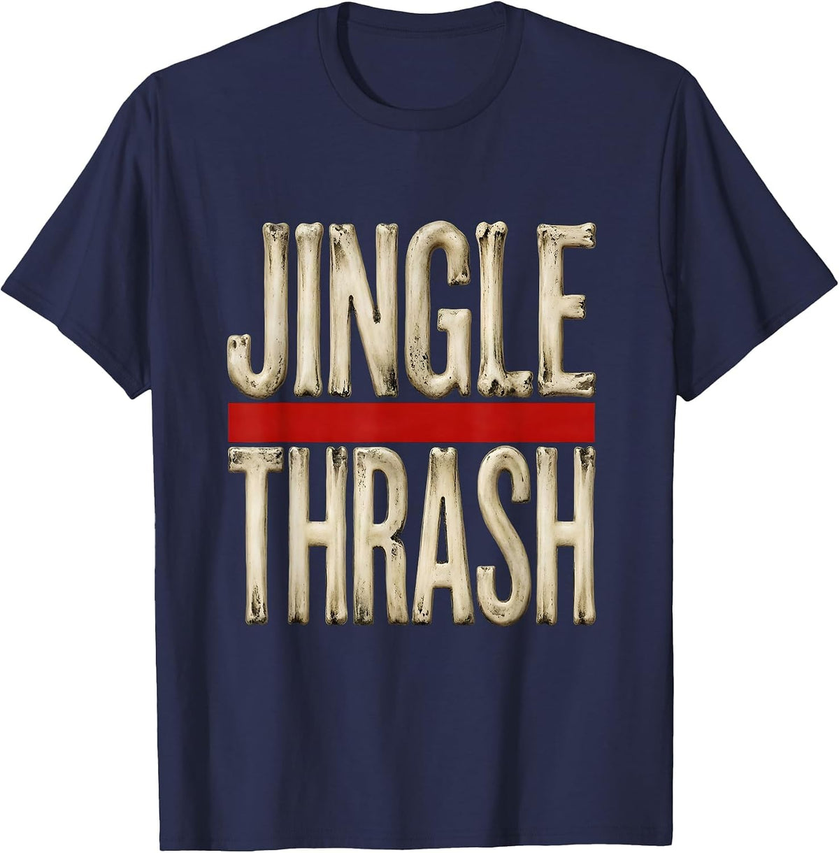 Jingle Thrash Heavy Metal Santa Rocker Christmas Humor T-Shirt - Navy Blue