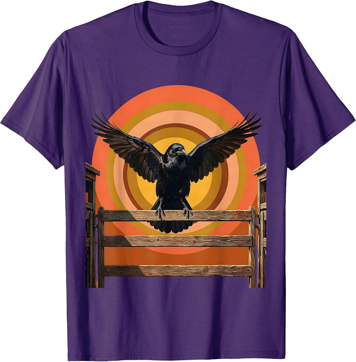 Crow on Rodeo Gate Western Graphic Design T-Shirt - Purple