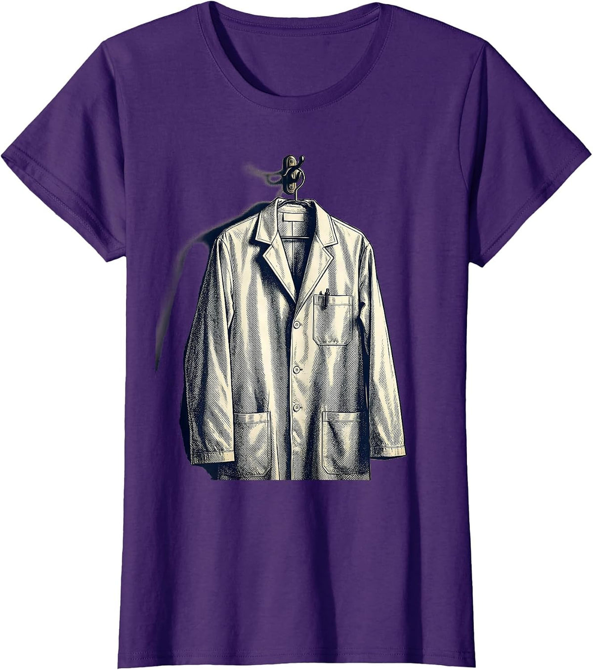Women's Doctor White Coat on Hook Medical Assistant Gift T-Shirt - Purple