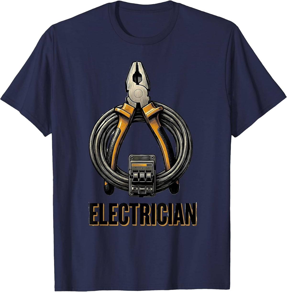 Men's Electrician Wood Type Letterpress Halloween Occupation T-Shirt - Navy Blue
