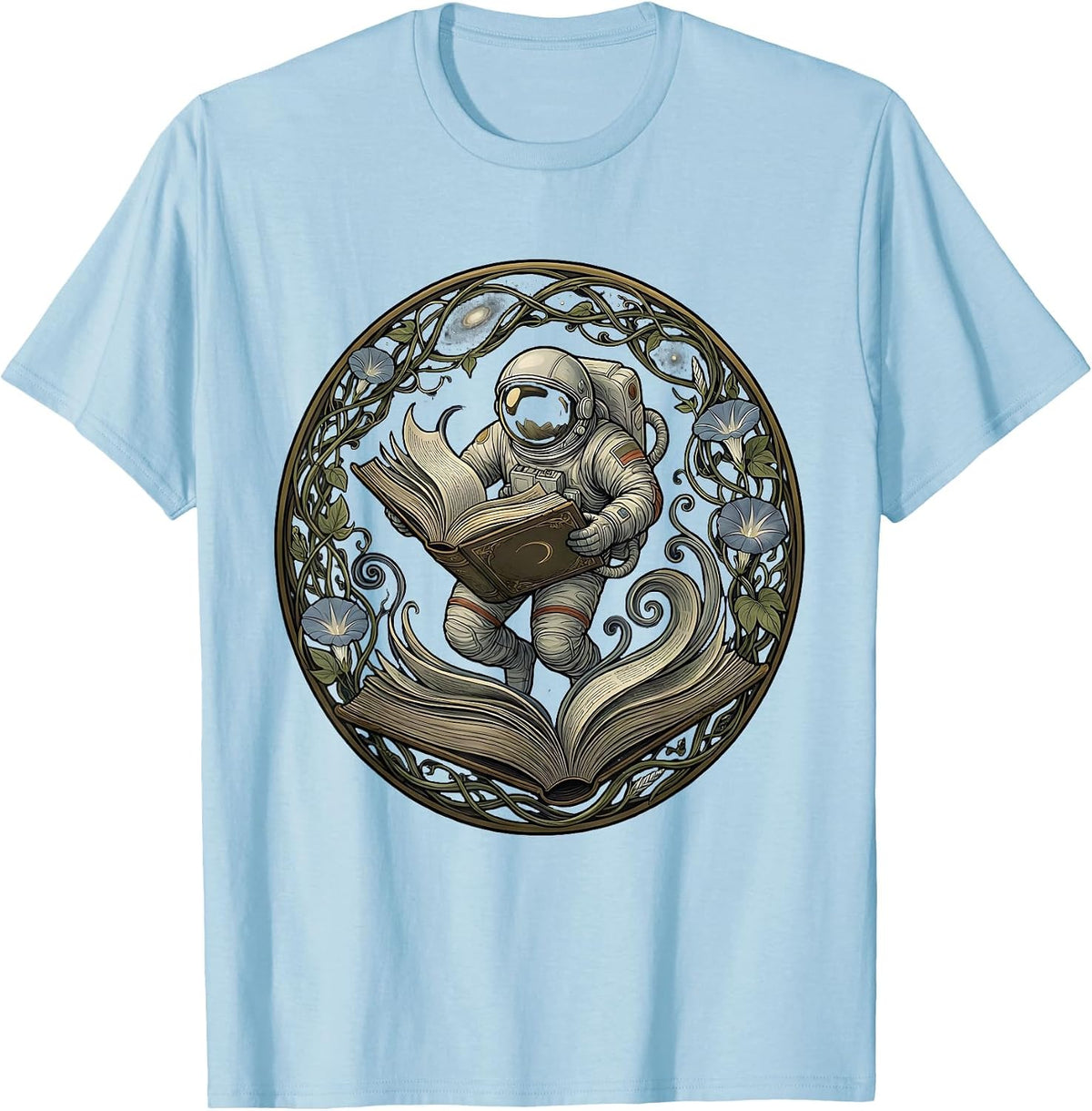Men's Astronaut Floating With Open Book Space Art T-Shirt - Baby Blue