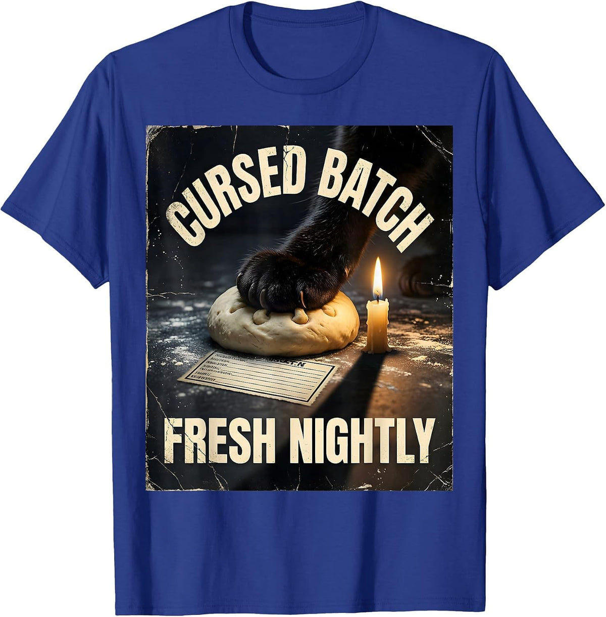 Men's Cursed Batch Fresh Nightly Distressed Black Cat Bakery Humor T-Shirt - Royal Blue