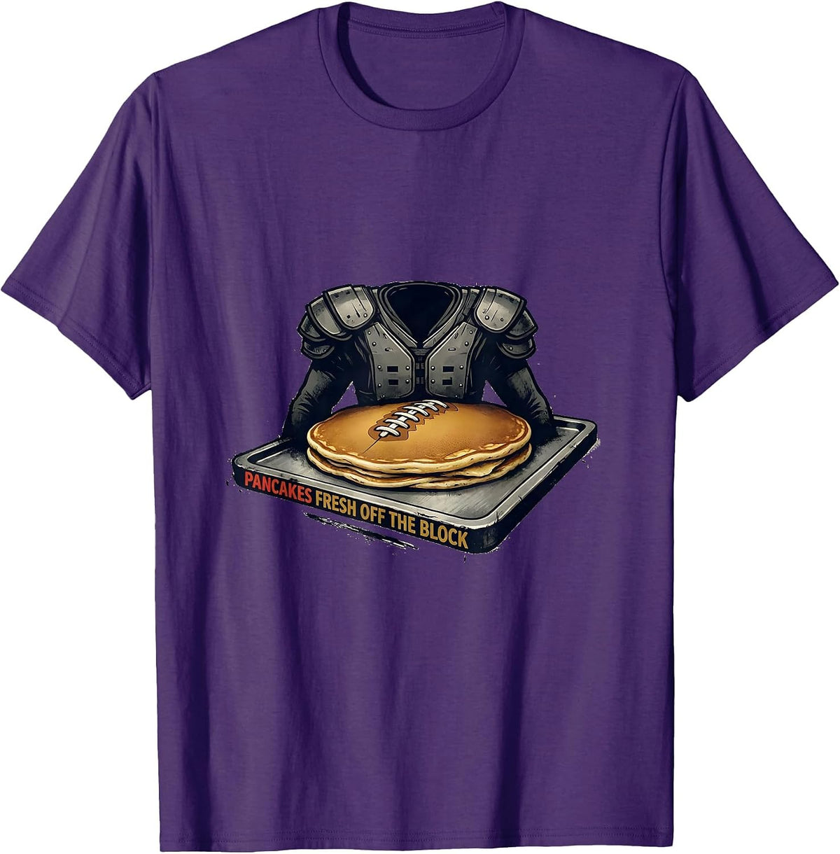 Men's Pancakes Fresh Off The Block Funny Football Lineman T-Shirt - Purple