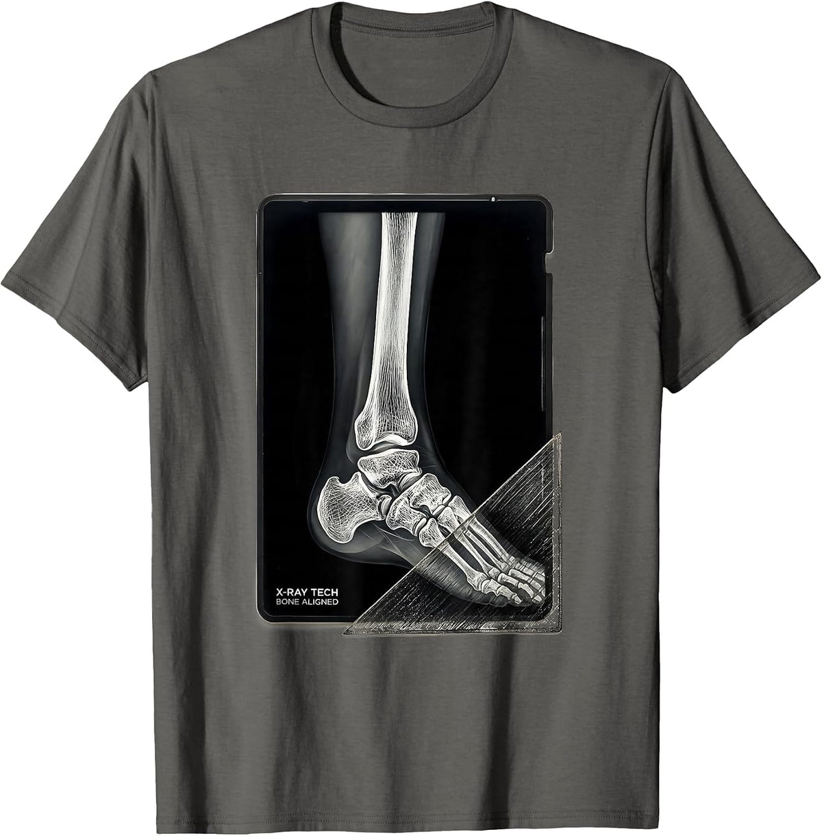 Men's X-Ray Tech Bone Aligned Scratchboard Radiology Technologist T-Shirt - Asphalt Grey