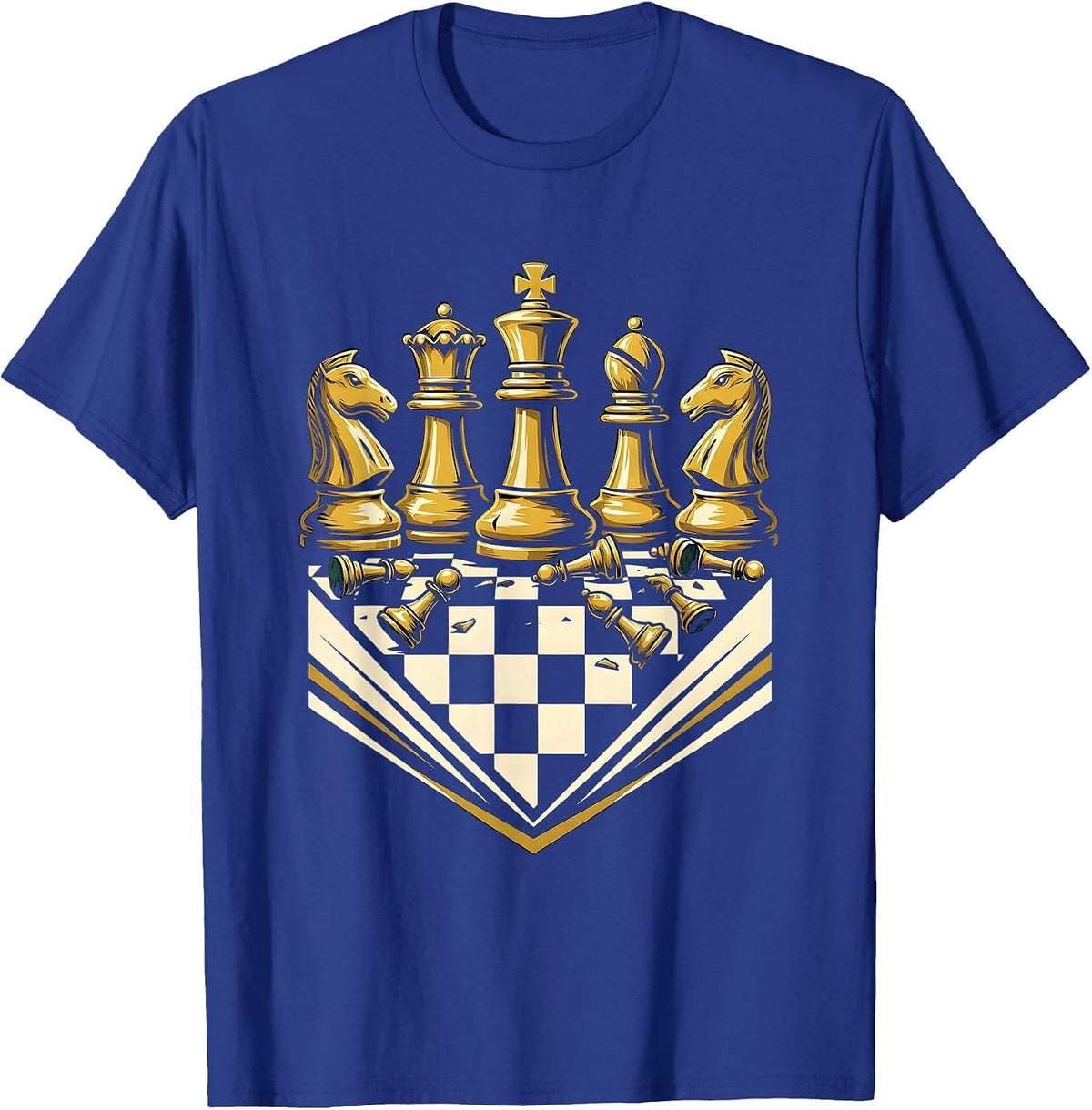 Chess Pieces Mid-Game Wooden Board Illustration T-Shirt - Royal Blue