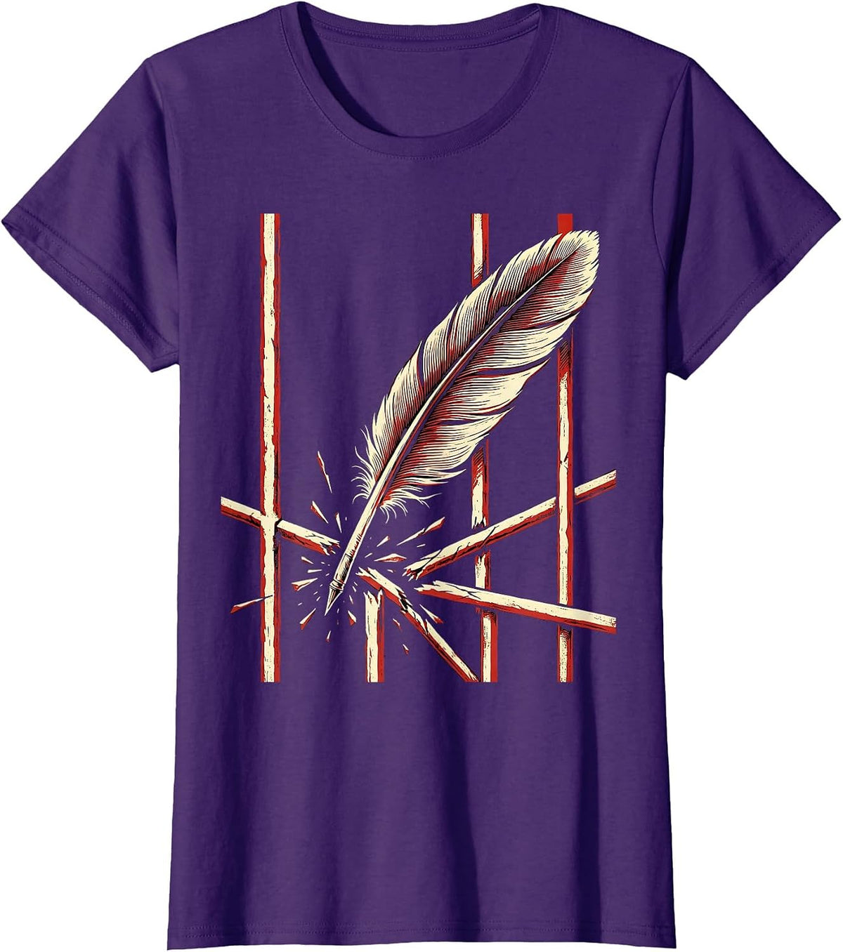 Women's Free Speech Quill Pen Breaking Iron Bars Art T-Shirt - Purple