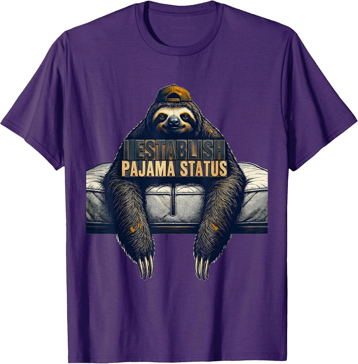 Men's I Establish Pajama Status Funny Sloth Lover Sleepover Gift T-Shirt - Purple
