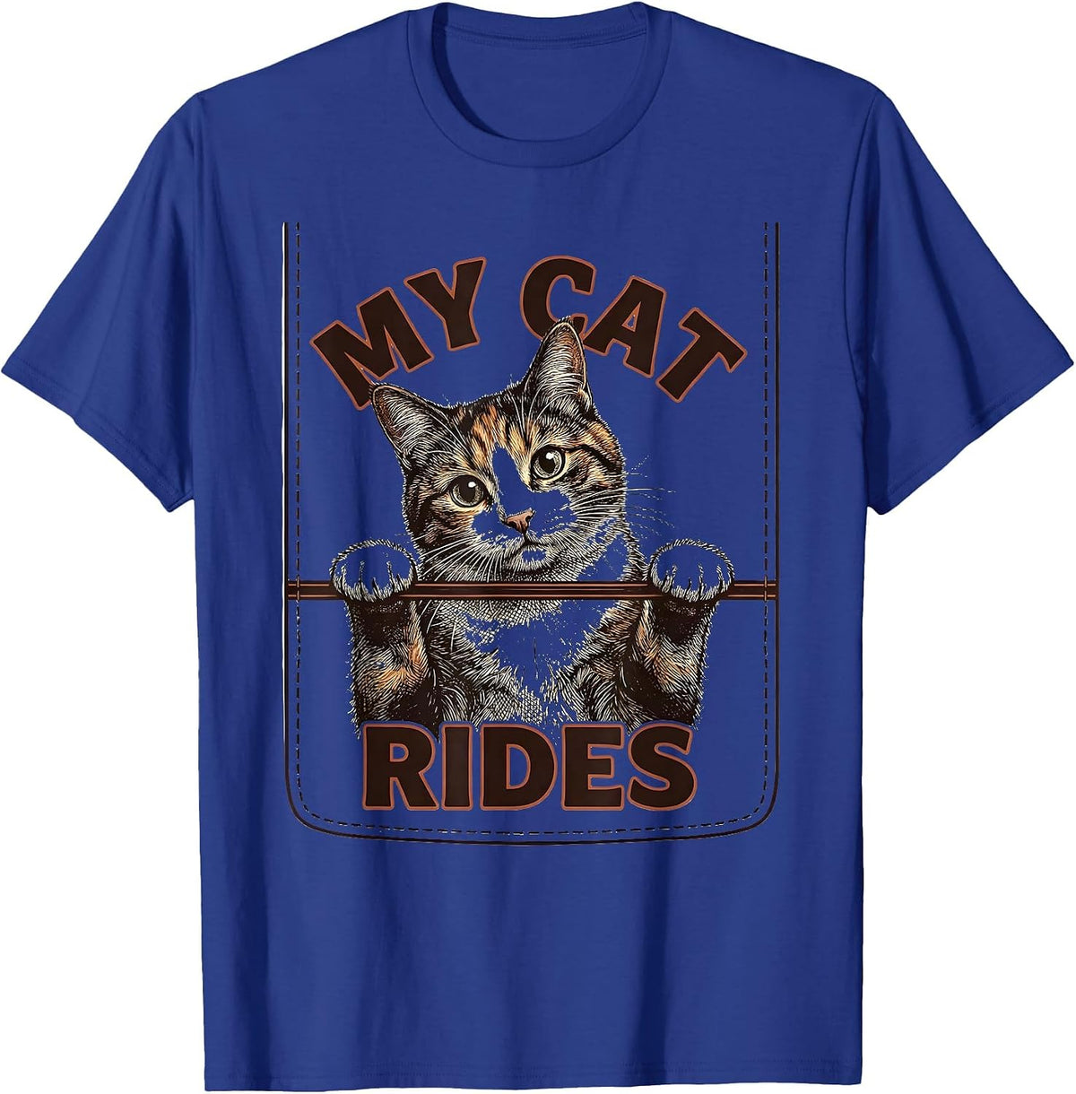 Men's My Cat Rides Funny Cat Lover Pet Portrait Casual Wear T-Shirt - Royal Blue