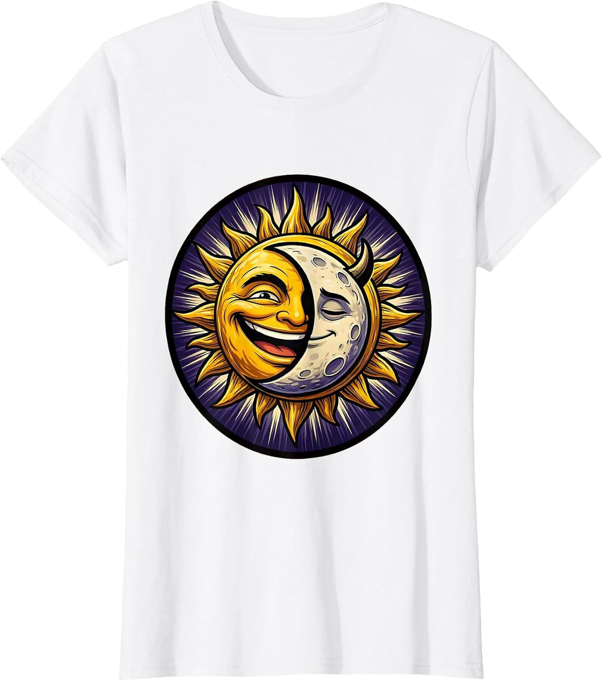 Women's Solar Eclipse Sun and Moon Alignment Graphic T-Shirt - White