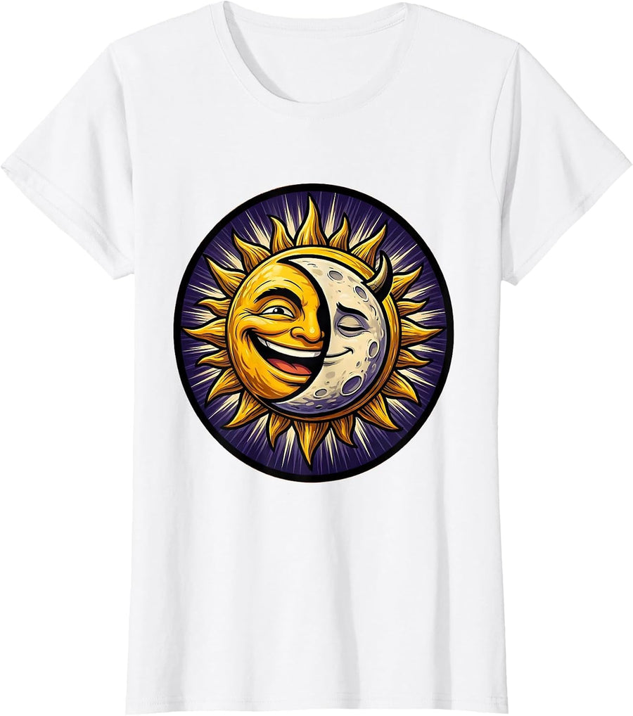 Women's Solar Eclipse Sun and Moon Alignment Graphic T-Shirt - White