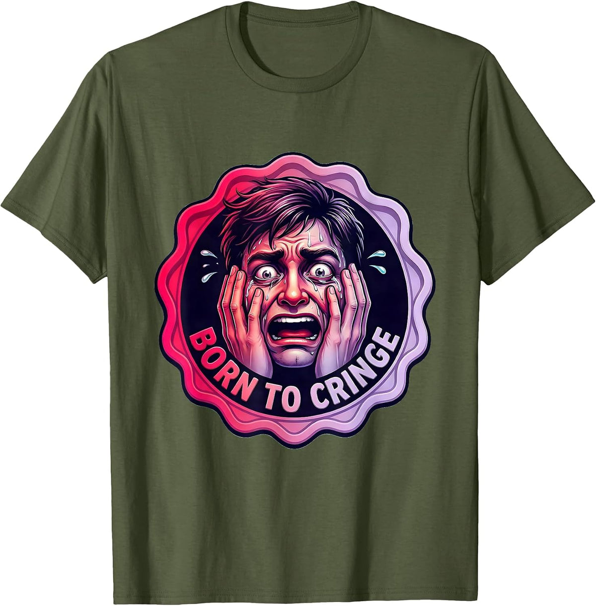 Men's Born to Cringe Embarrassing Humor Design T-Shirt - Olive Green