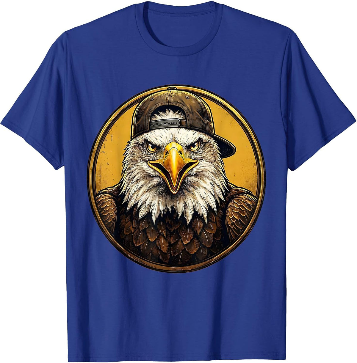 Bald Eagle Backwards Baseball Cap Funny Graphic T-Shirt - Royal Blue