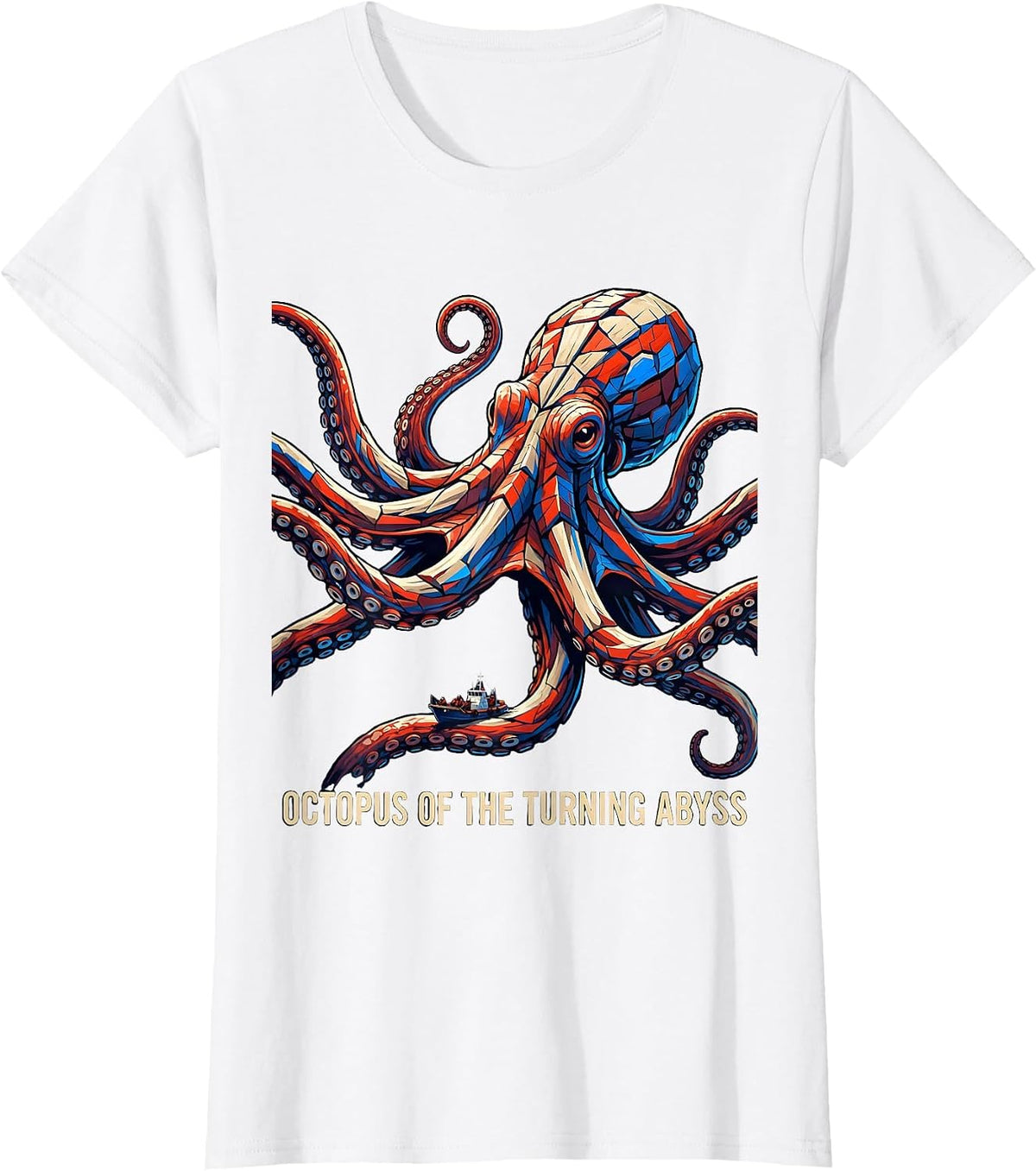 Octopus of the Turning Abyss Futurist Ocean Animal Art T-Shirt - White