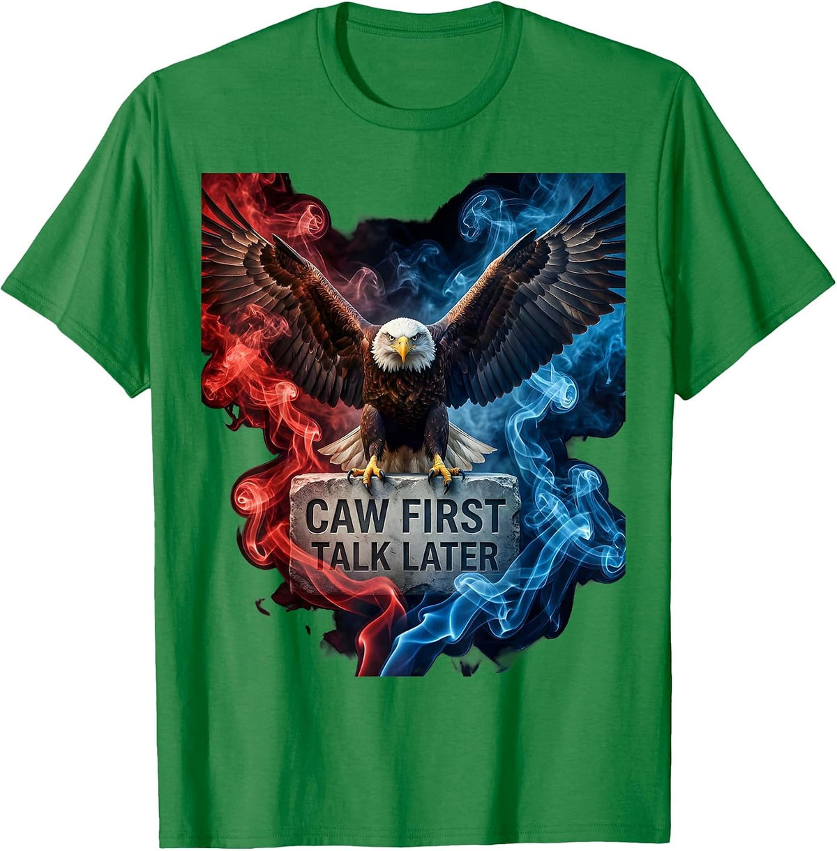 Men's Caw First Talk Later Funny Crow Design T-Shirt - Kelly Green