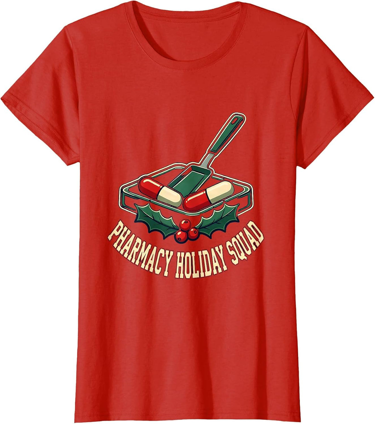 Women's Pharmacy Holiday Squad Funny Pharmacy Tech Christmas T-Shirt - Red