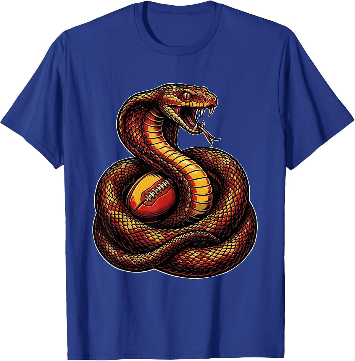 Serpent Coiled Around Rugby Ball Graphic T-Shirt - Royal Blue