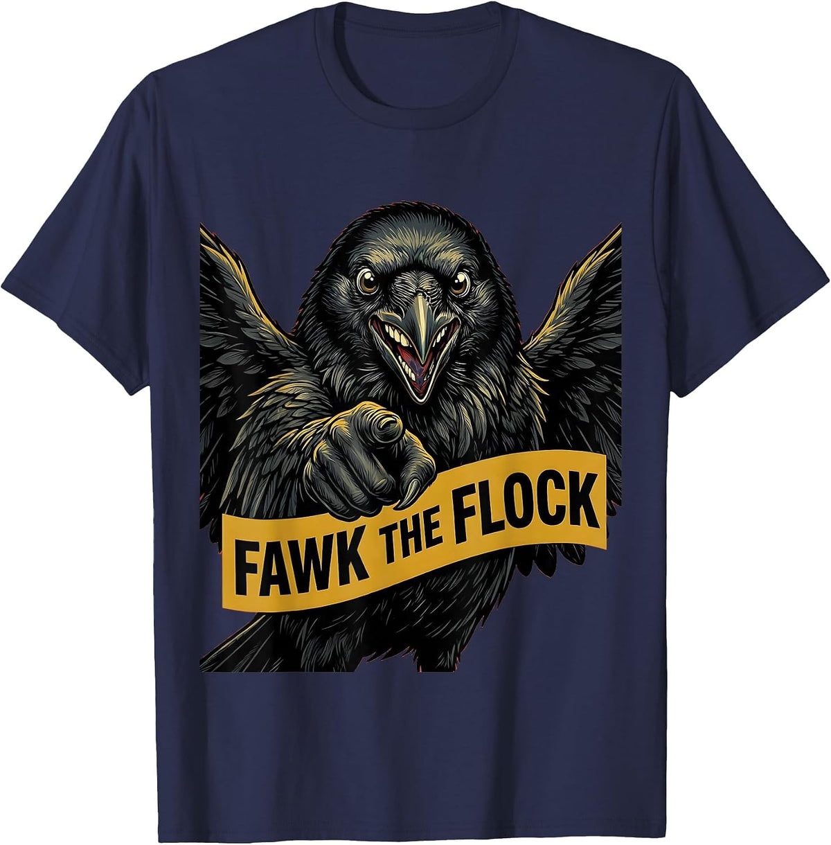 Men's Fawk the Flock Crow Rebel Graphic Design T-Shirt - Navy Blue