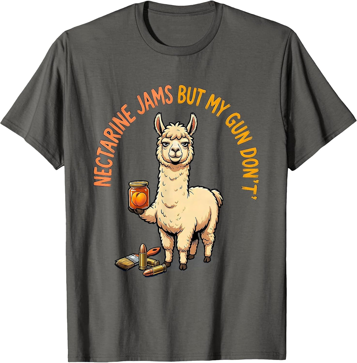 Men's Nectarine Jams But My Gun Don't Funny Llama Gun Lover T-Shirt - Asphalt Grey