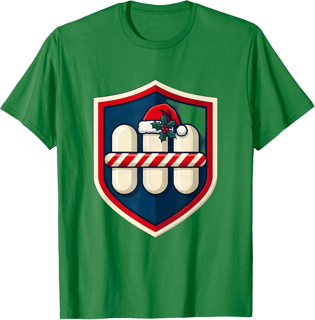 Men's Pharmacy Tech Christmas Squad Shield Badge Sports T-Shirt - Kelly Green