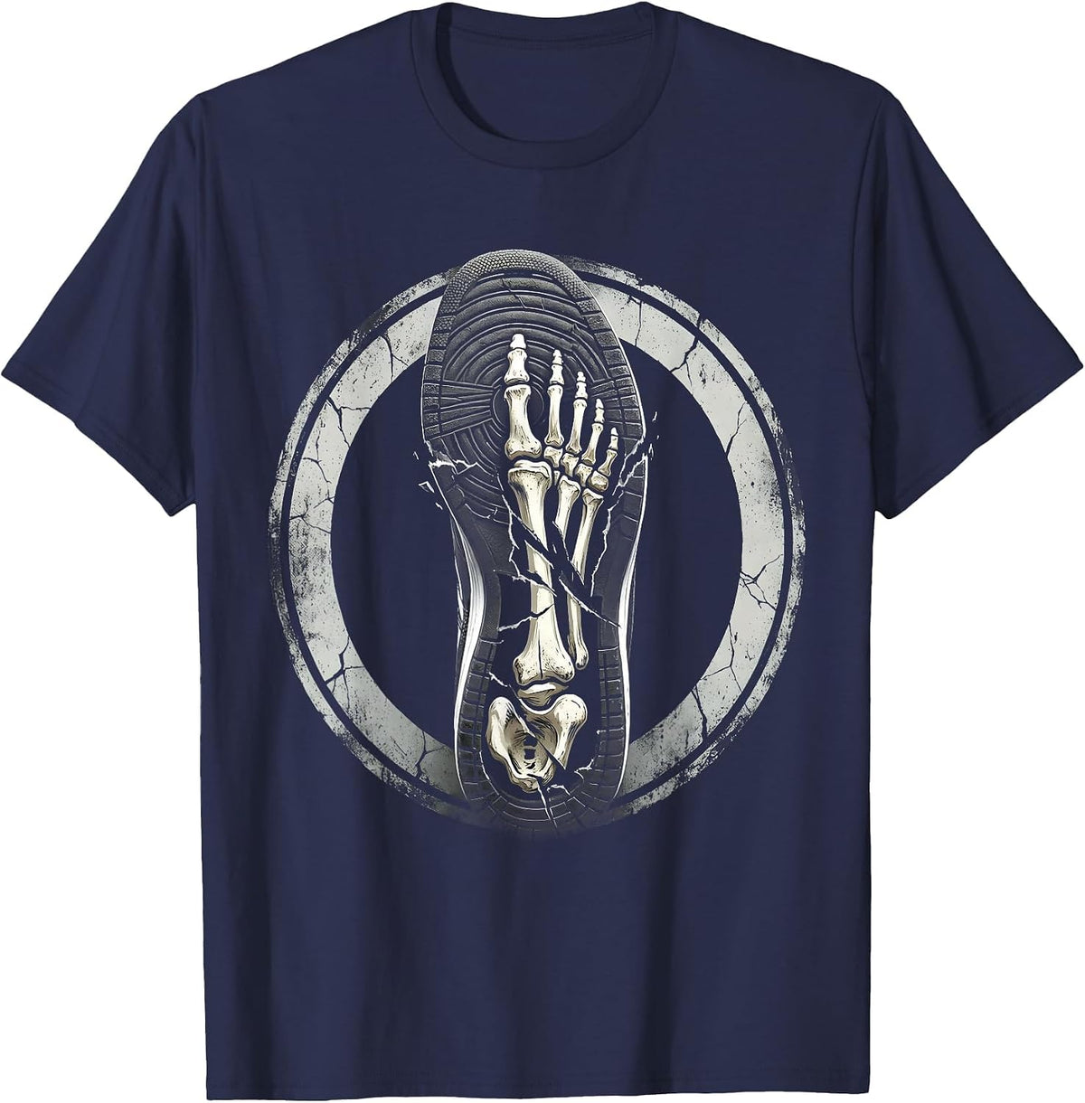 Grunge Worn Sneaker Sole With Exposed Bones T-Shirt - Navy Blue