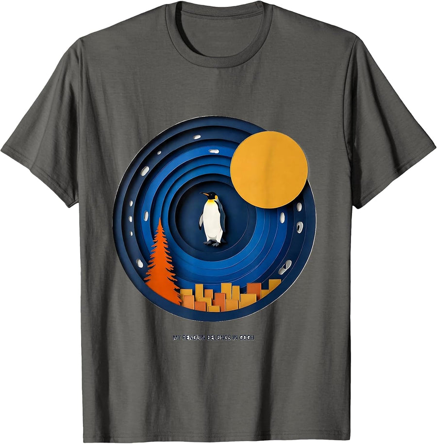 My Penguin Belongs In Gogh Funny Van Gogh Art Parody Animal T-Shirt - Asphalt Grey