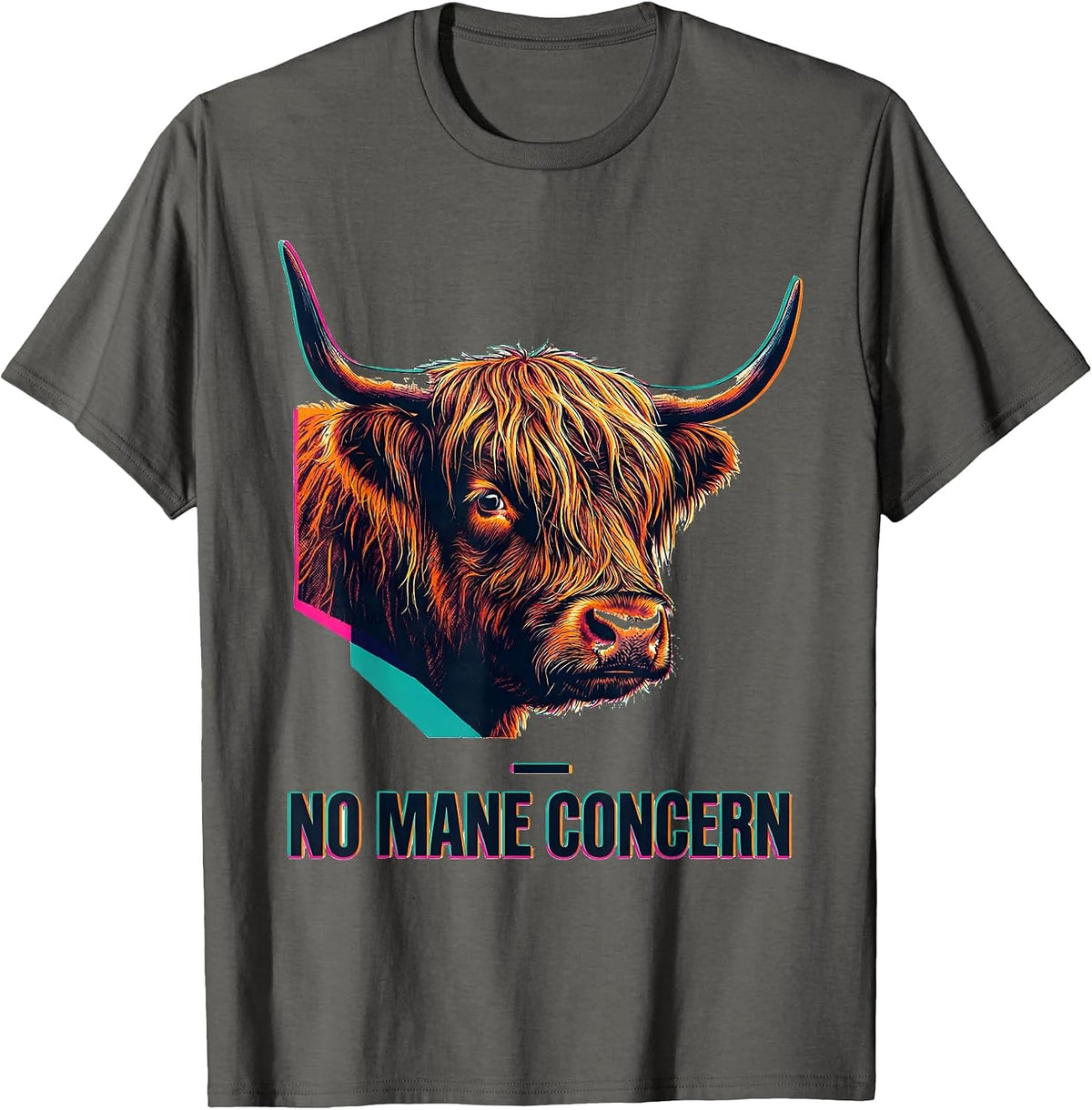 Men's No Mane Concern Funny Highland Cow Farm Animal Lover Humor T-Shirt - Asphalt Grey