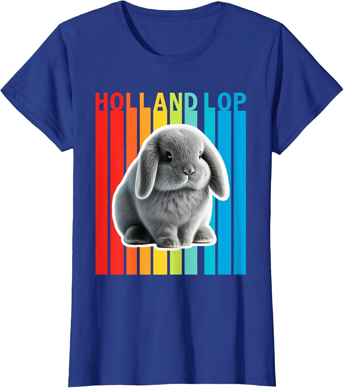 Holland Lop Colourful Bunny T-Shirt - Royal Blue