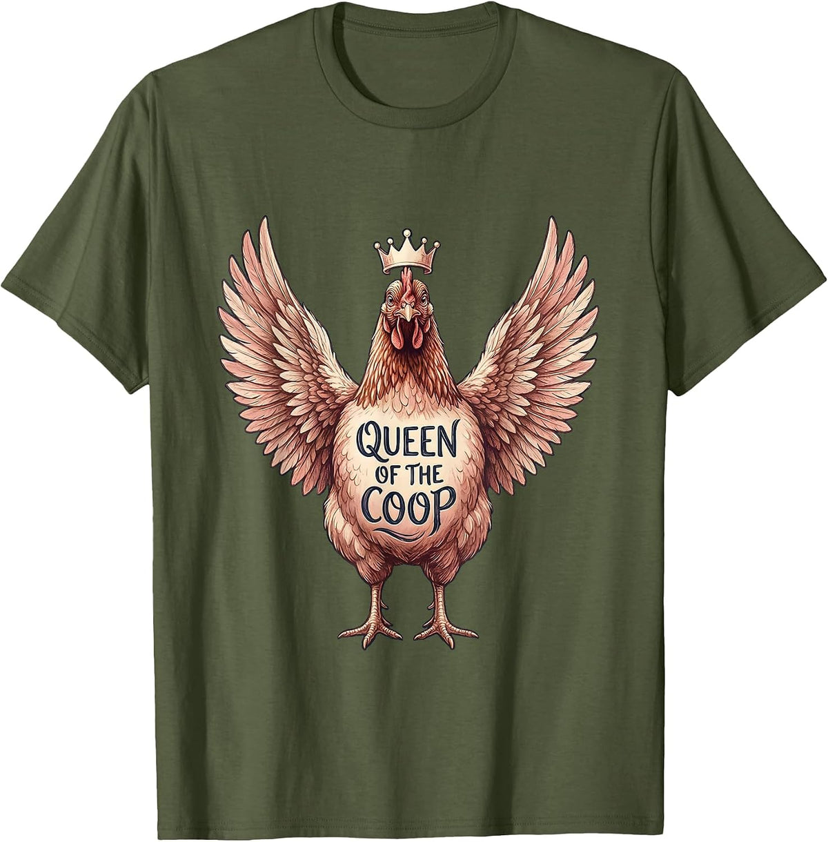 Men's Queen of the Coop Chicken Design T-Shirt - Olive Green