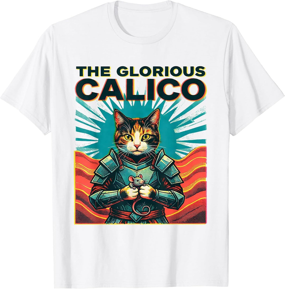 Men's The Glorious Calico Risograph Anime Cat Warrior Art Funny T-Shirt - White