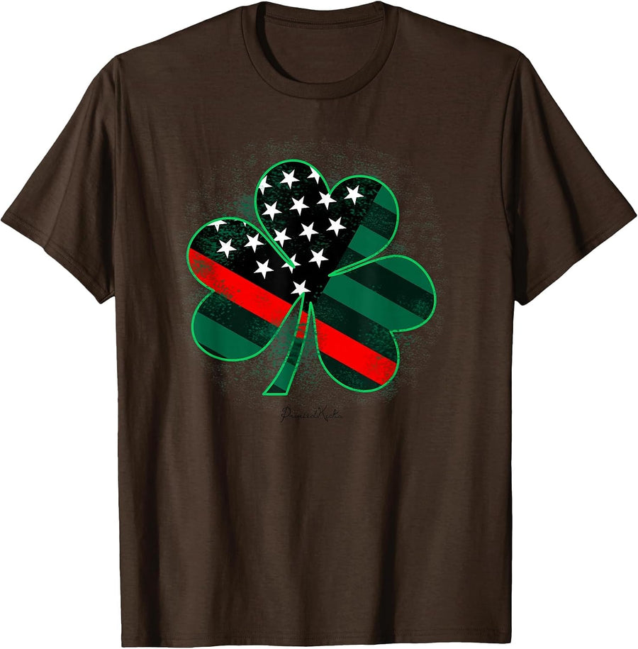 Thin Red Line St Patricks Day Shirt Firefighter Shamrock Tee - Brown